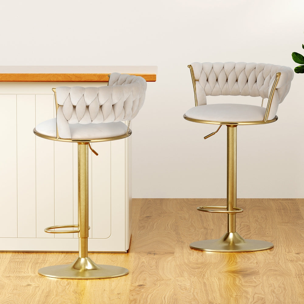 Set of 2 Vivien Bar Stools - Ivory and Gold