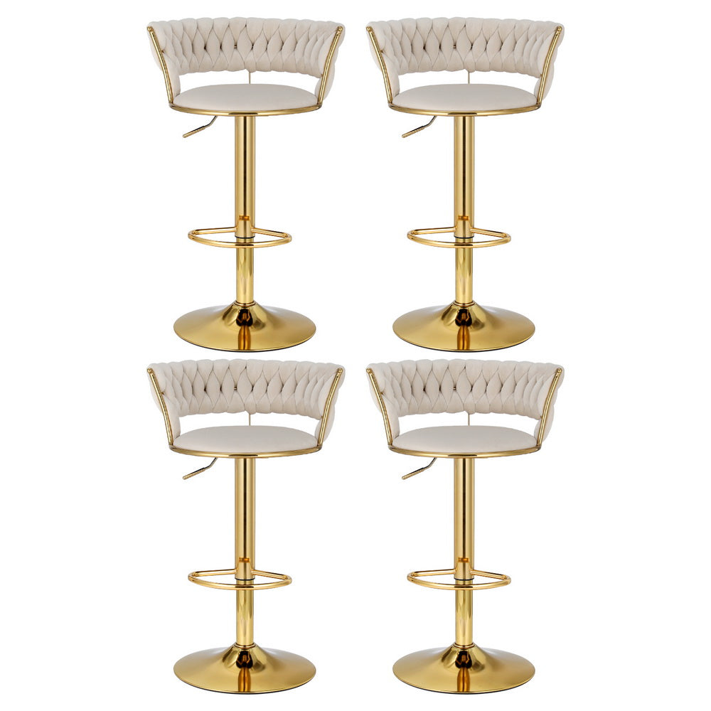 Set of 4 Vivien Bar Stools - Ivory and Gold