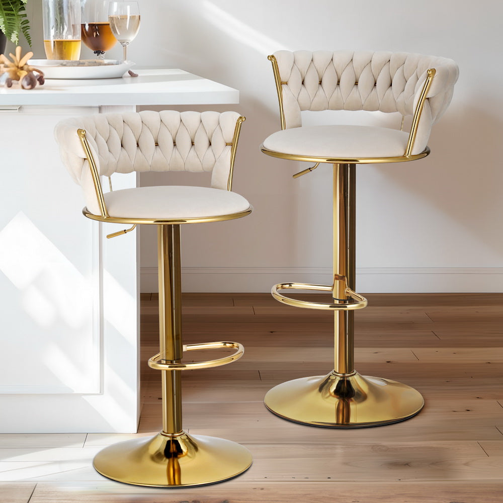 Set of 4 Vivien Bar Stools - Ivory and Gold