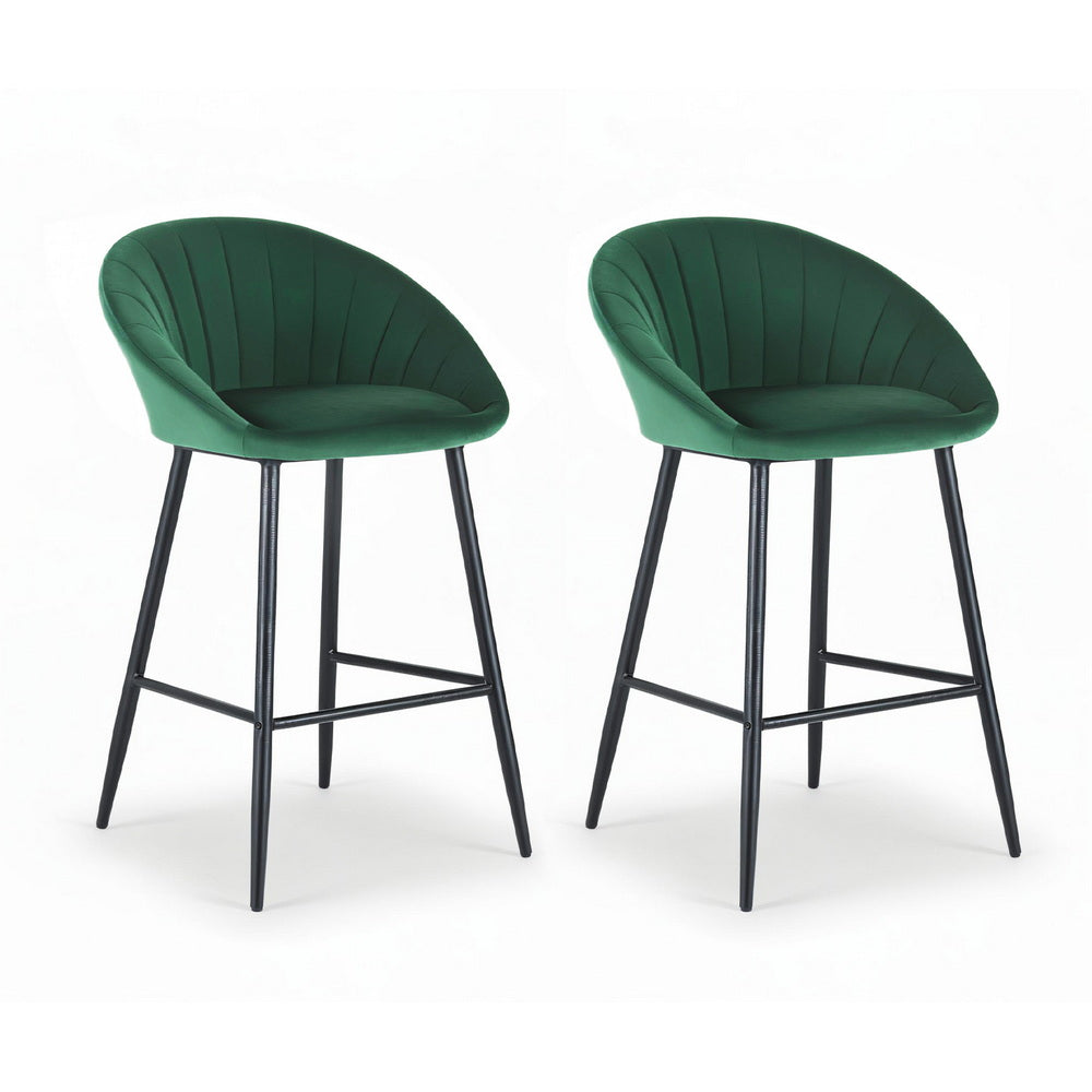 Set of 2 Elson Velvet Bar Stools – Green