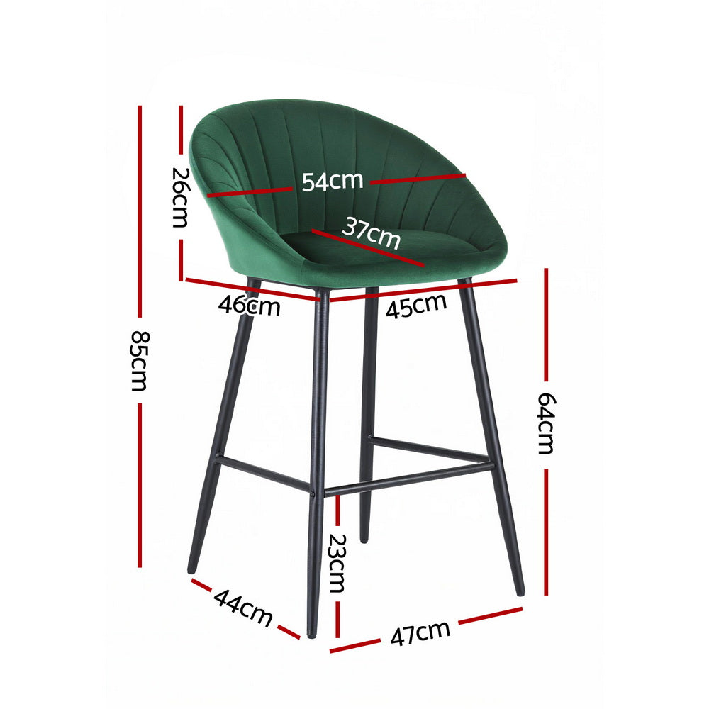 Set of 2 Elson Velvet Bar Stools – Green