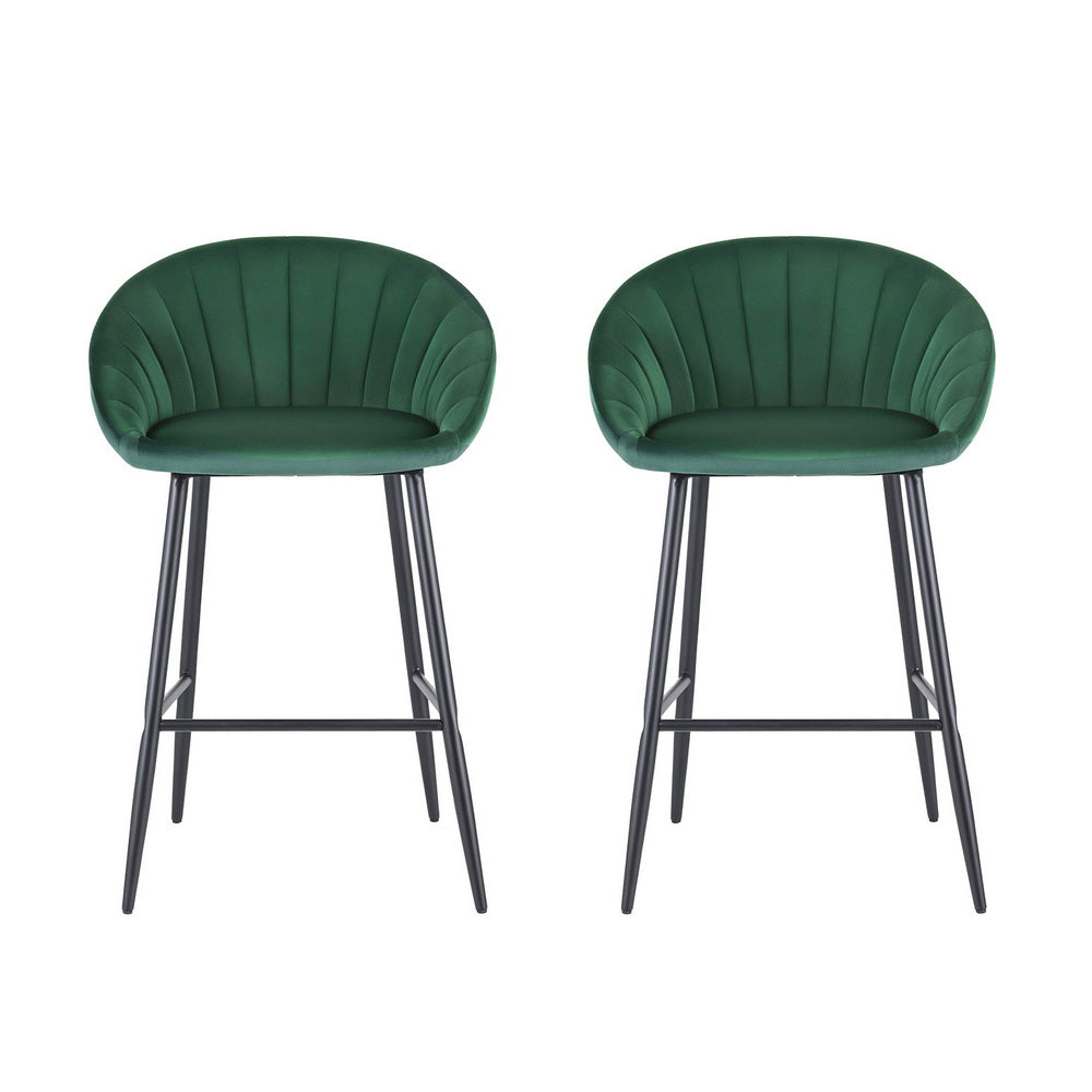 Set of 2 Elson Velvet Bar Stools – Green