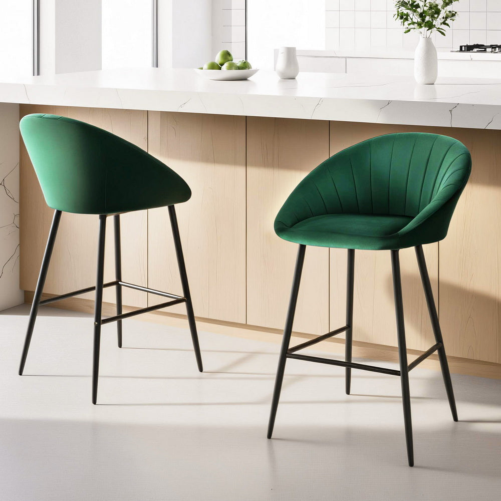 Set of 2 Elson Velvet Bar Stools – Green