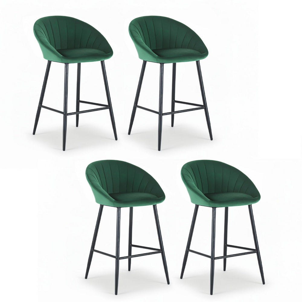 Set of 4 Elson Velvet Bar Stools – Green