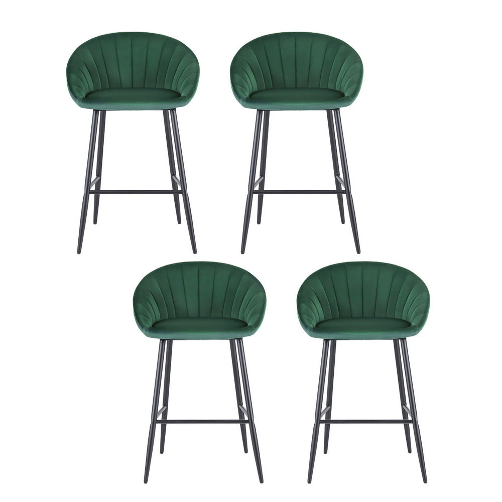 Set of 4 Elson Velvet Bar Stools – Green