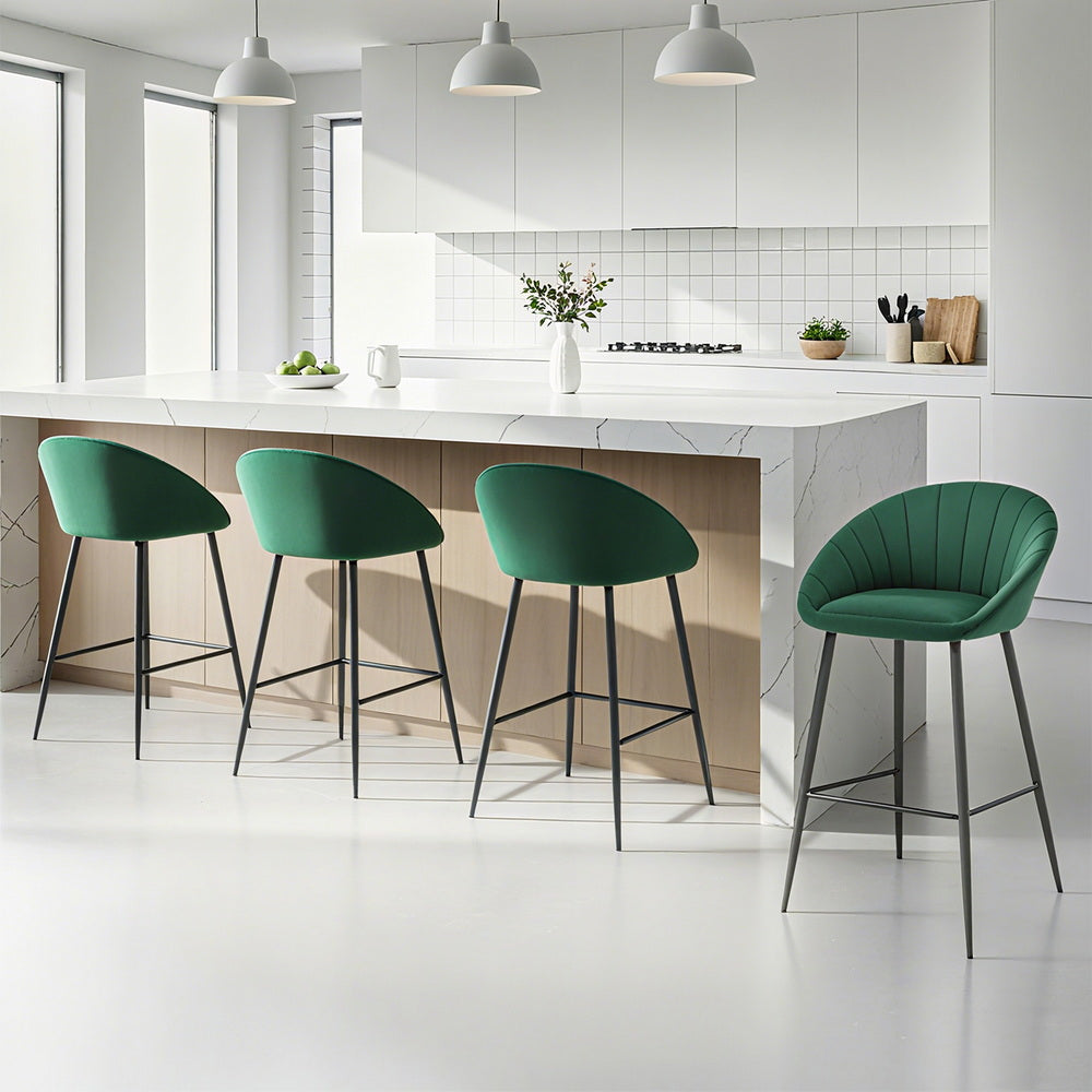 Set of 4 Elson Velvet Bar Stools – Green