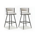 Set of 2 Avienne Velvet Bar Stools - Ivory