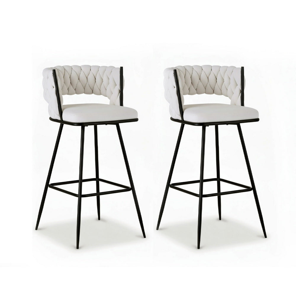 Set of 2 Avienne Velvet Bar Stools - Ivory