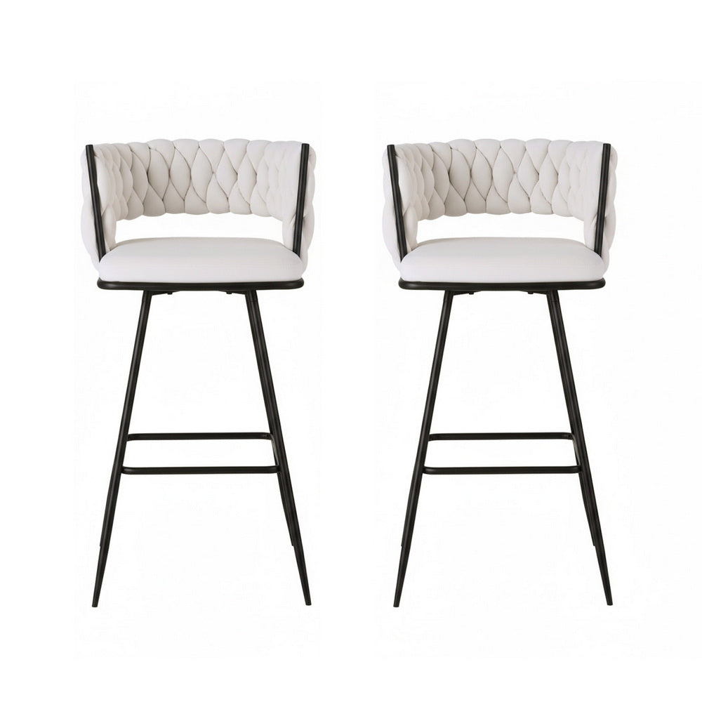 Set of 2 Avienne Velvet Bar Stools - Ivory