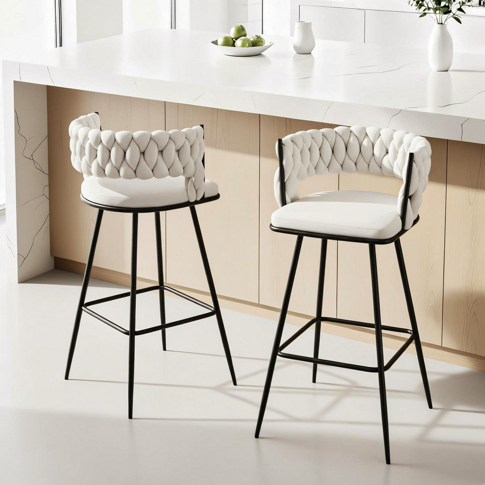 Set of 2 Avienne Velvet Bar Stools - Ivory