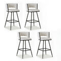 Set of 4 Avienne Velvet Bar Stools - Ivory