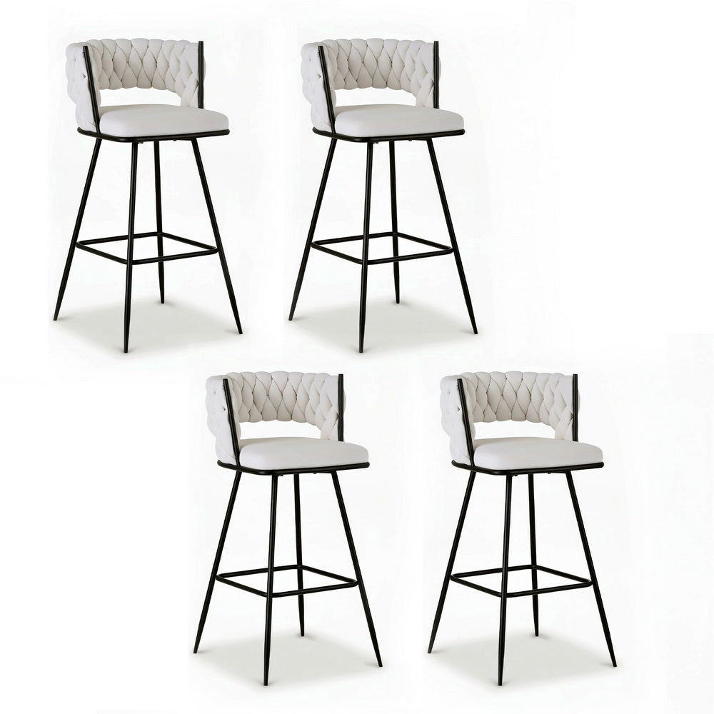 Set of 4 Avienne Velvet Bar Stools - Ivory