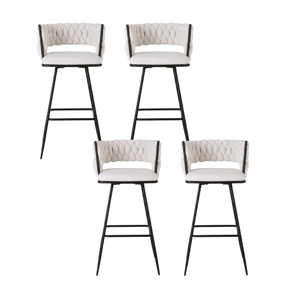 Set of 4 Avienne Velvet Bar Stools - Ivory