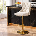 Adjustable Velvet Nailhead Trim Bar Stool Counter Chair - Ivory