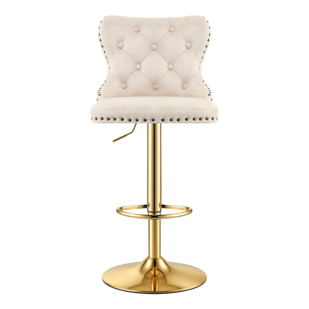 Adjustable Velvet Nailhead Trim Bar Stool Counter Chair - Ivory
