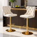 Set of 2 Adjustable Velvet Nailhead Trim Bar Stools - Ivory