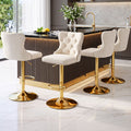 Set of 4 Adjustable Velvet Bar Stools with Nailhead Trim - Ivory
