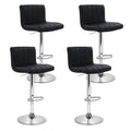 Set of 4 Line Style PU Leather Bar Stools - Black
