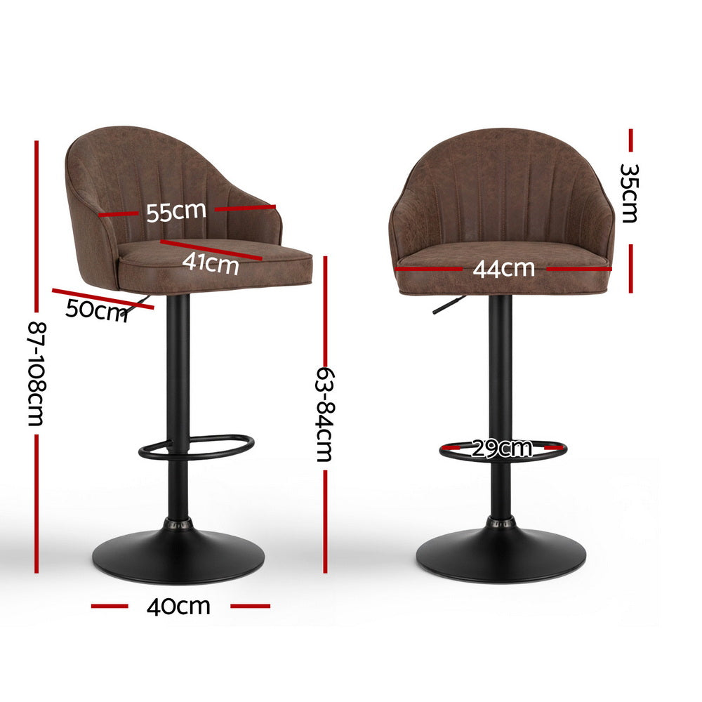 Set of 2 Kinsley Adjustable Leather Bar Stools – Brown