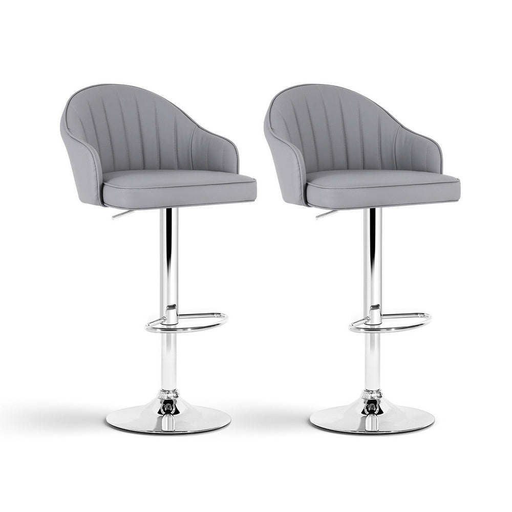 Set of 2 Kinsley Adjustable Leather Bar Stools – Grey