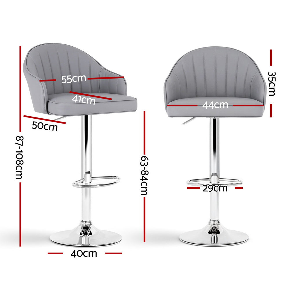 Set of 2 Kinsley Adjustable Leather Bar Stools – Grey