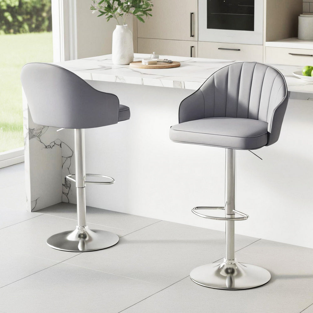 Set of 2 Kinsley Adjustable Leather Bar Stools – Grey