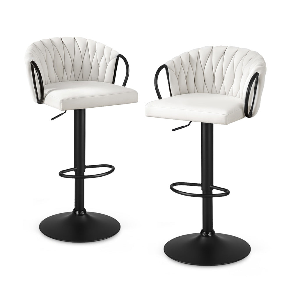 Set of 2 Renley Adjustable Velvet Bar Stools - Ivory