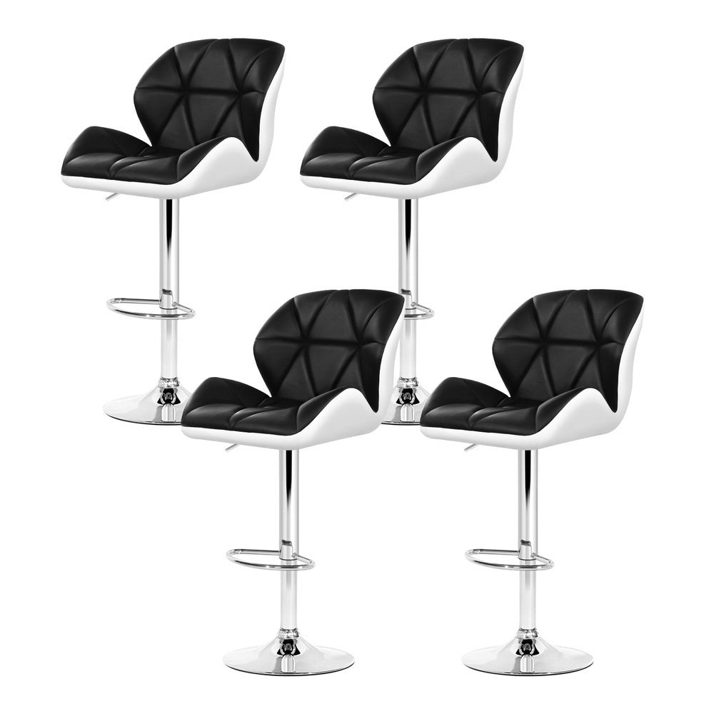 Set of 4 Kitchen Bar Stools - White, Black and Chrome