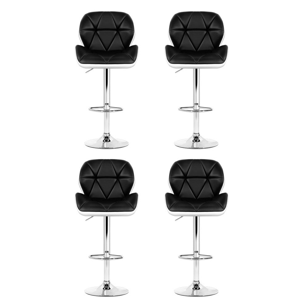 Set of 4 Kitchen Bar Stools - White, Black and Chrome