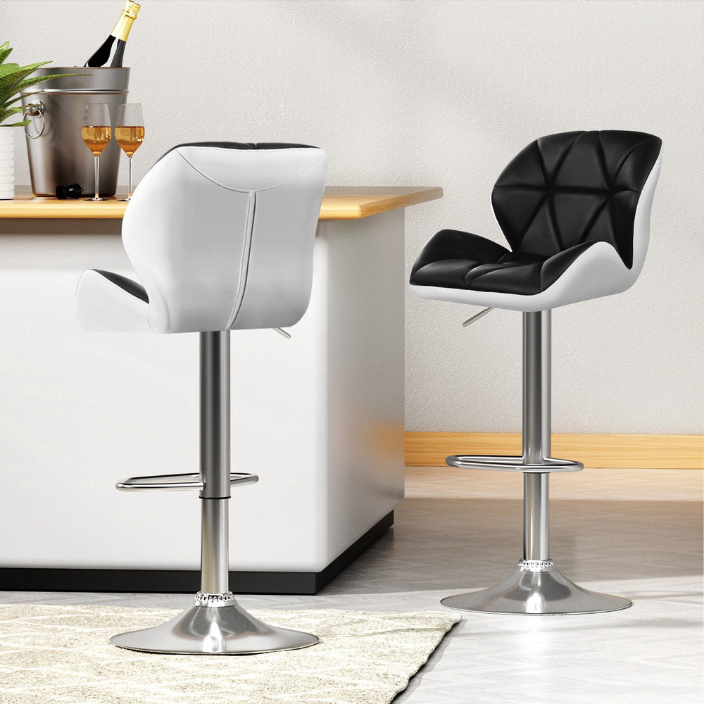 Set of 4 Kitchen Bar Stools - White, Black and Chrome