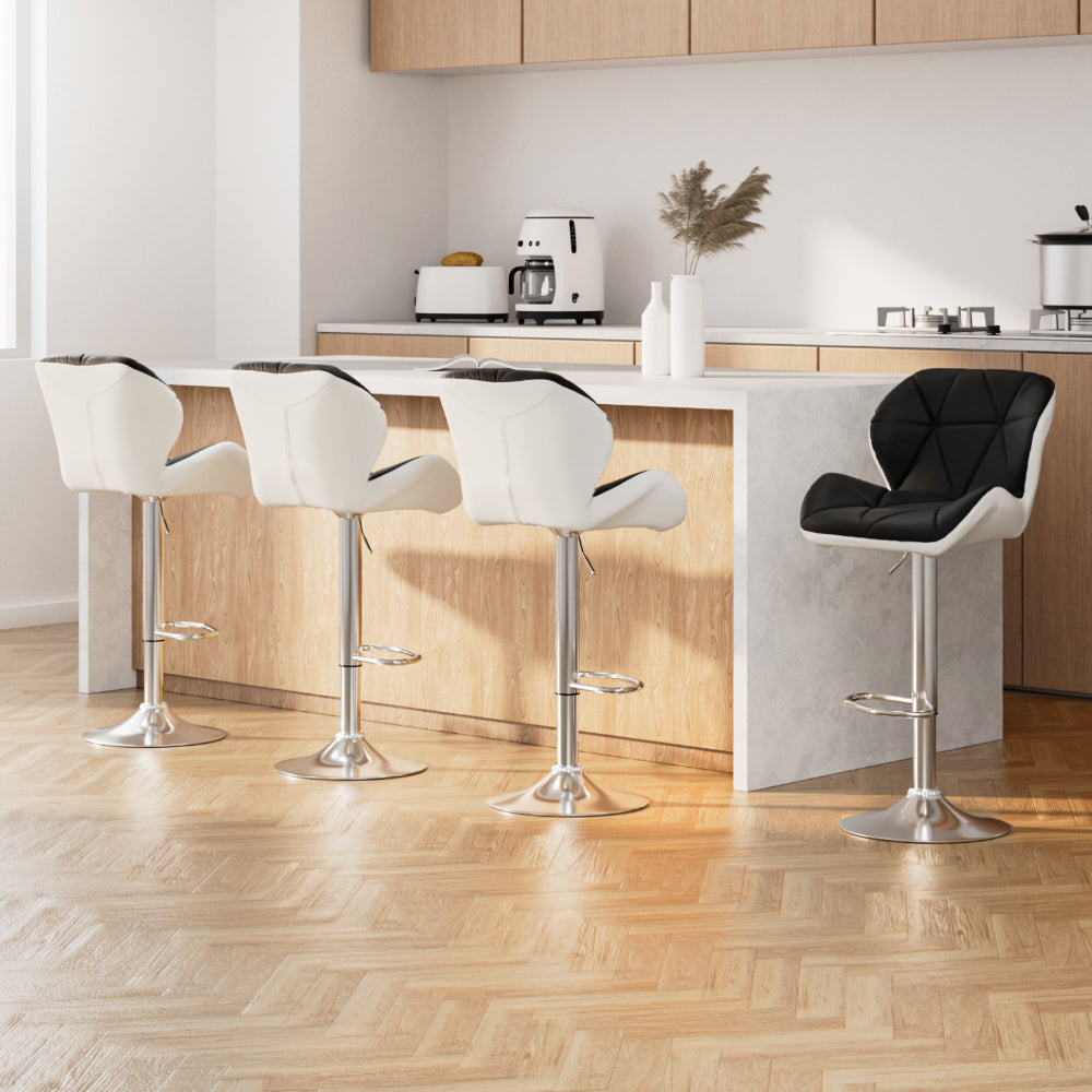 Set of Kitchen Bar Stools White, Black and Chrome