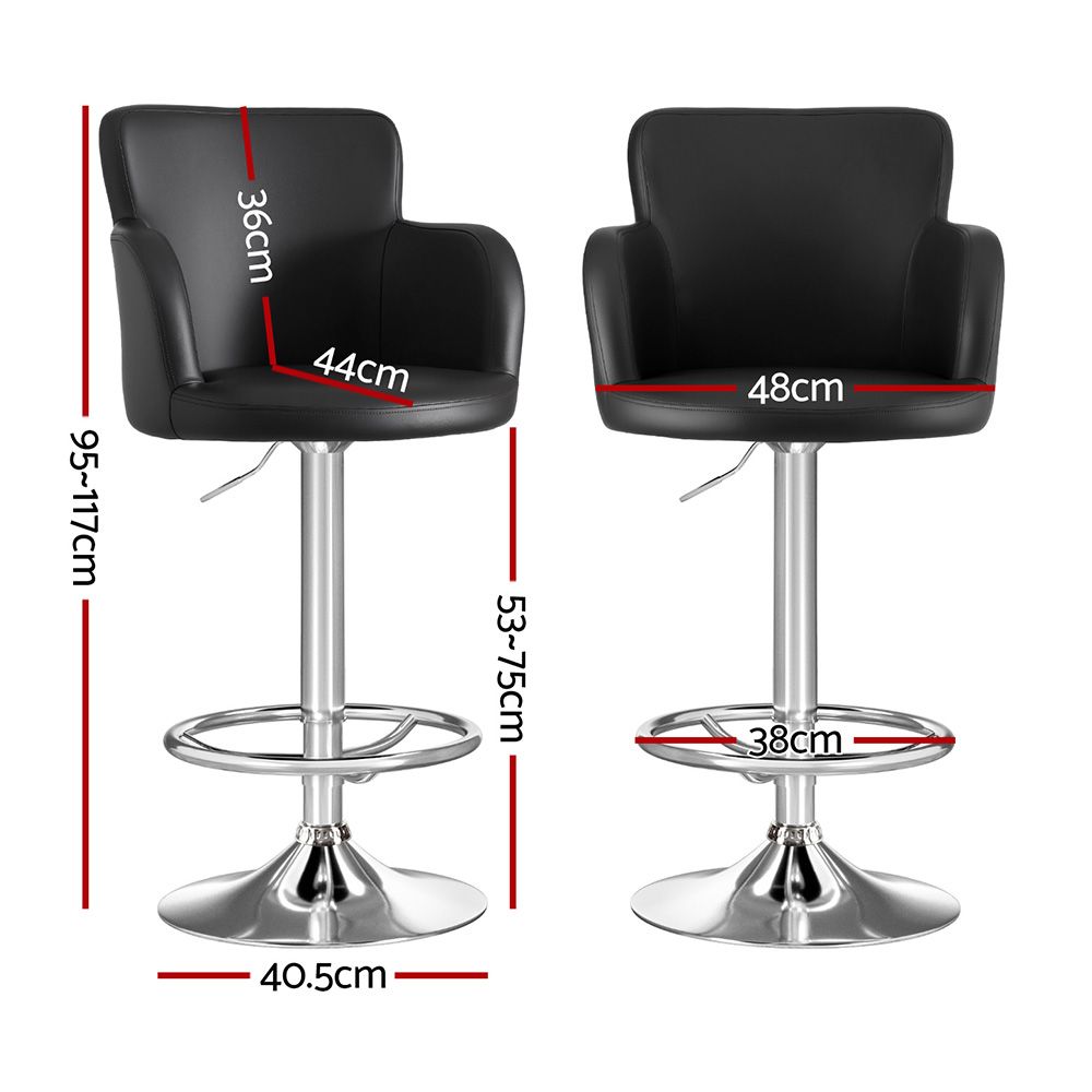 Set of 3 Adjustable Swivel Bar Stools with PU Leather Backrest - Black