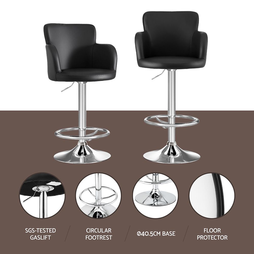 Set of 3 Adjustable Swivel Bar Stools with PU Leather Backrest - Black