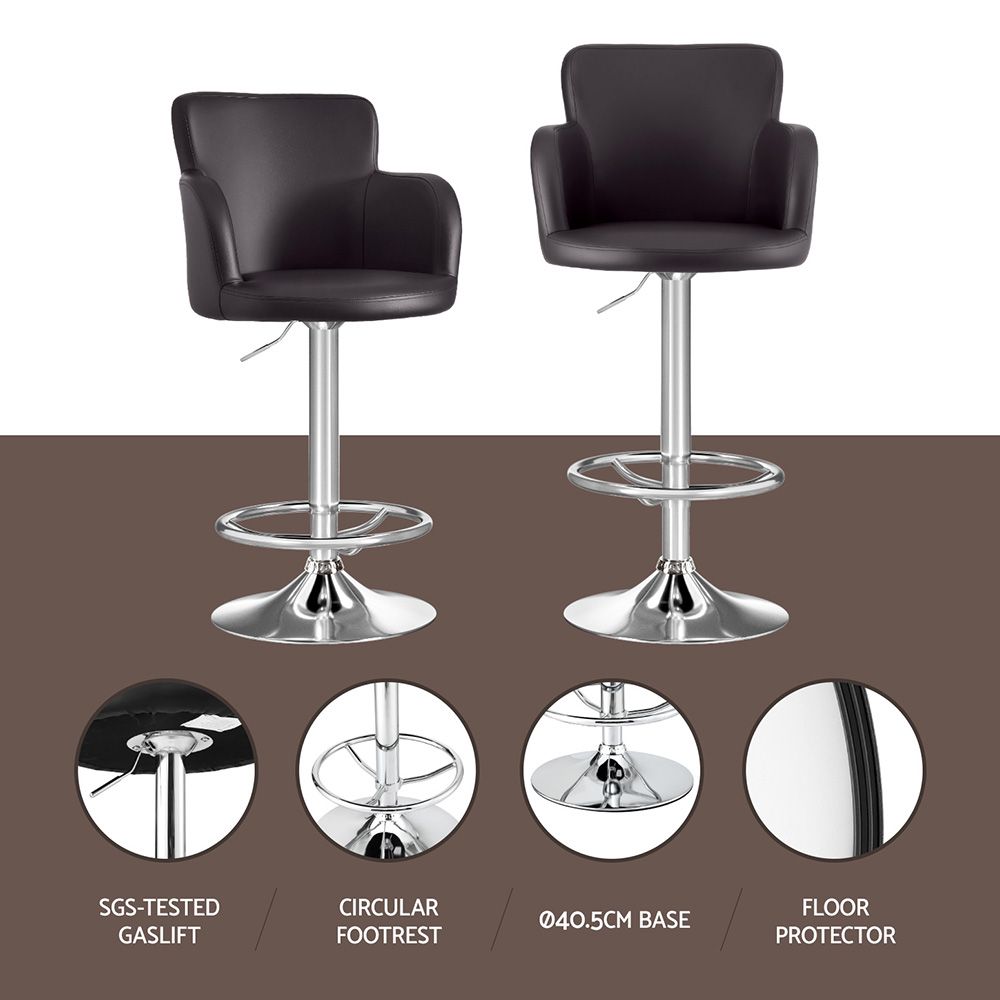 Set of 3 Swivel Adjustable Bar Stools with PU Leather Tub Chairs - Brown