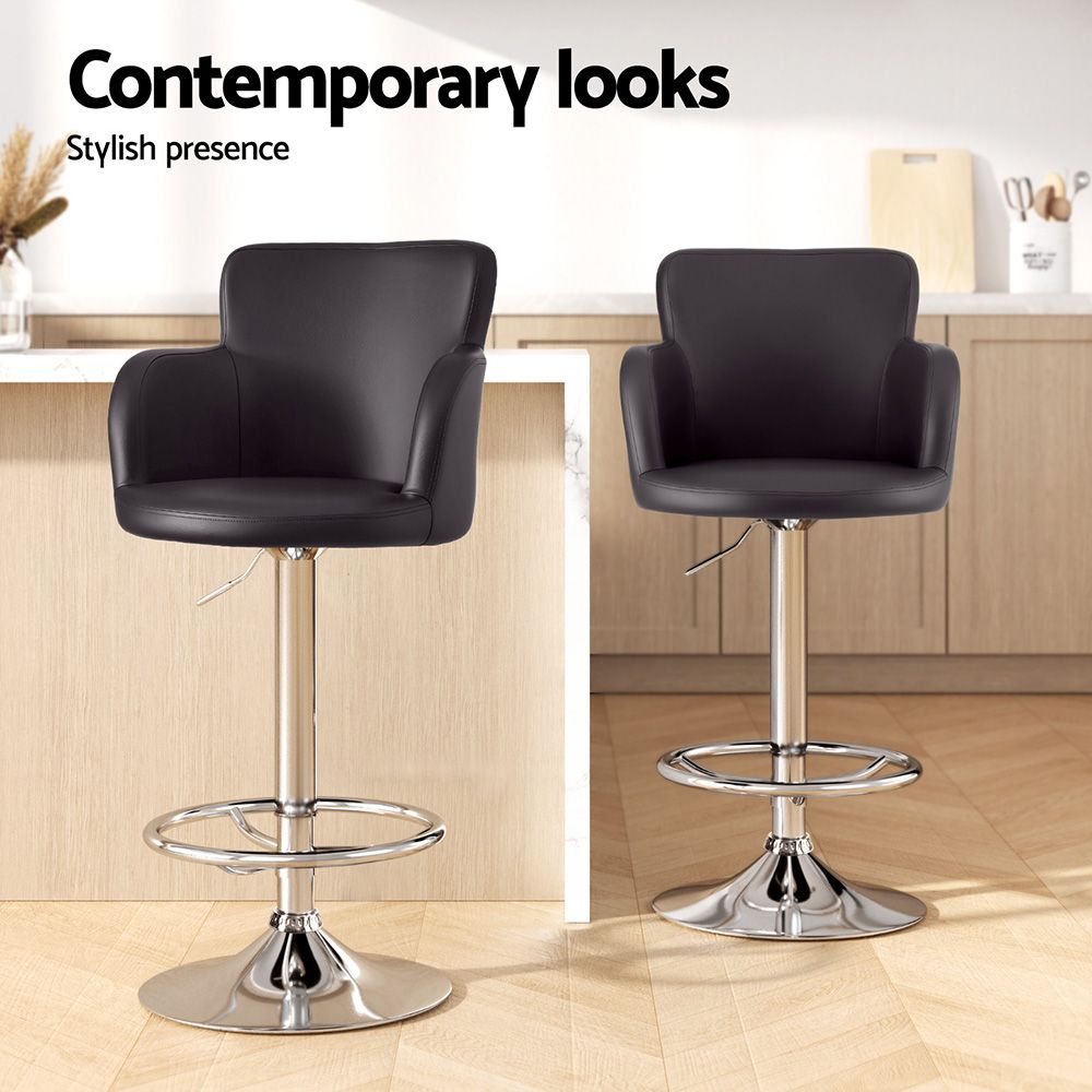 Set of 3 Swivel Adjustable Bar Stools with PU Leather Tub Chairs - Brown
