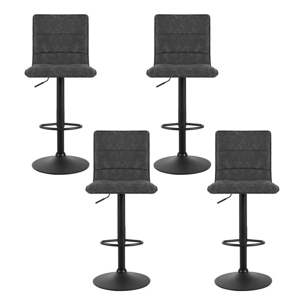 4x Bar Stools Gas Lift Vintage Leather Grey