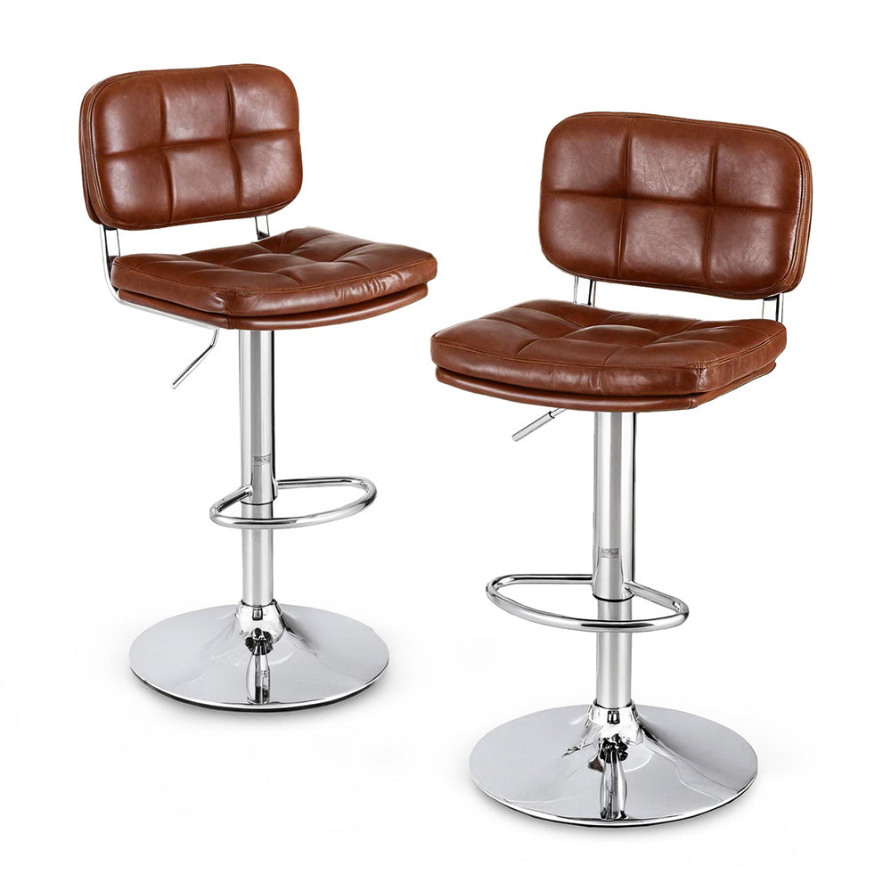 Set of 2 Emric Adjustable PU Leather Bar Stools - Brown