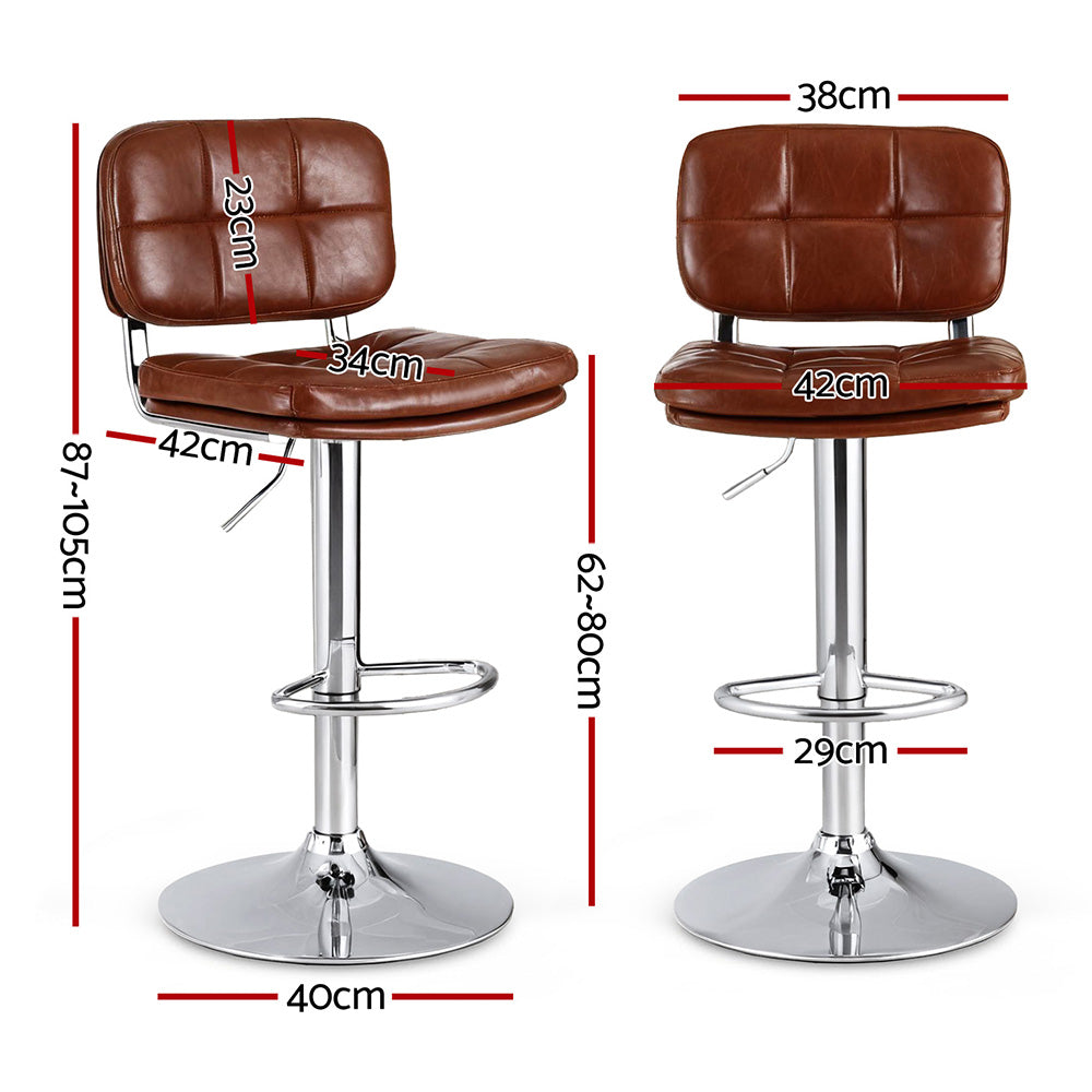 Set of 2 Emric Adjustable PU Leather Bar Stools - Brown