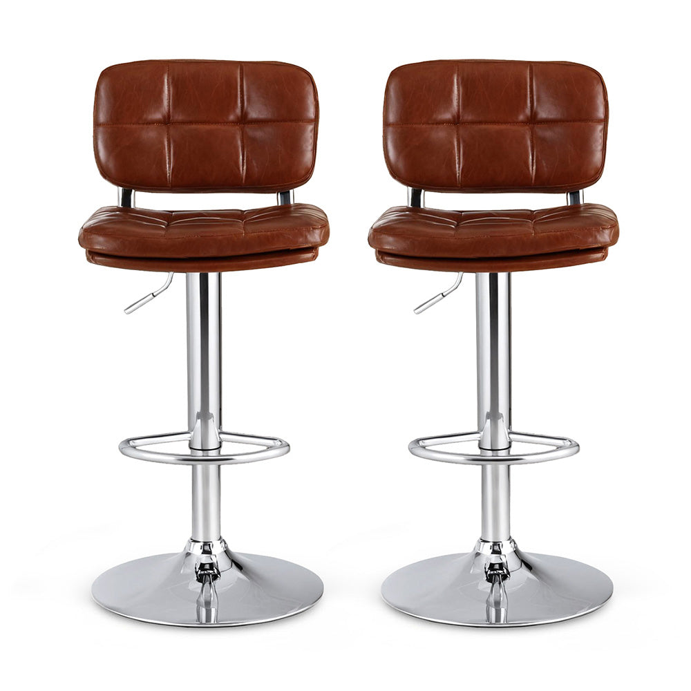 Set of 2 Emric Adjustable PU Leather Bar Stools - Brown