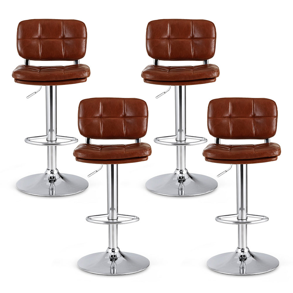 Set of 4 Emric Adjustable PU Leather Bar Stools - Brown