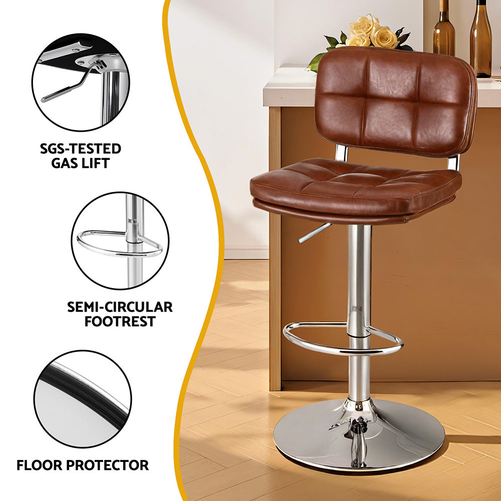 Set of 4 Emric Adjustable PU Leather Bar Stools - Brown