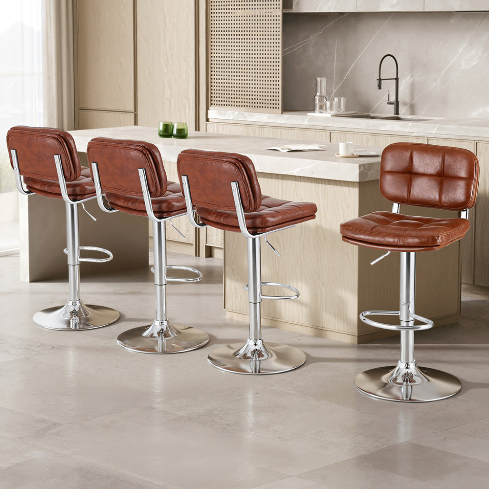 Set of 4 Emric Adjustable PU Leather Bar Stools - Brown