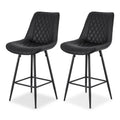 Set of 2 Ashton Diamond Leather Bar Stools – Black