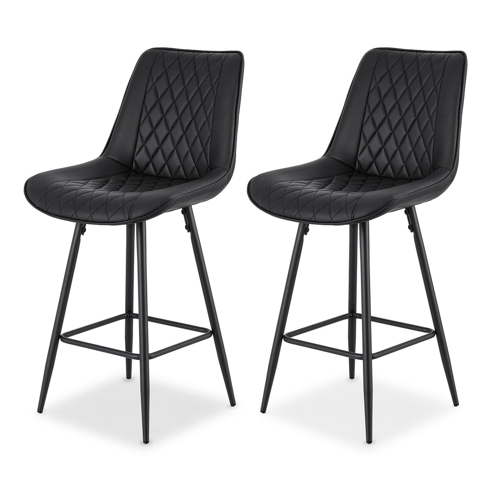 Set of 2 Ashton Diamond Leather Bar Stools – Black