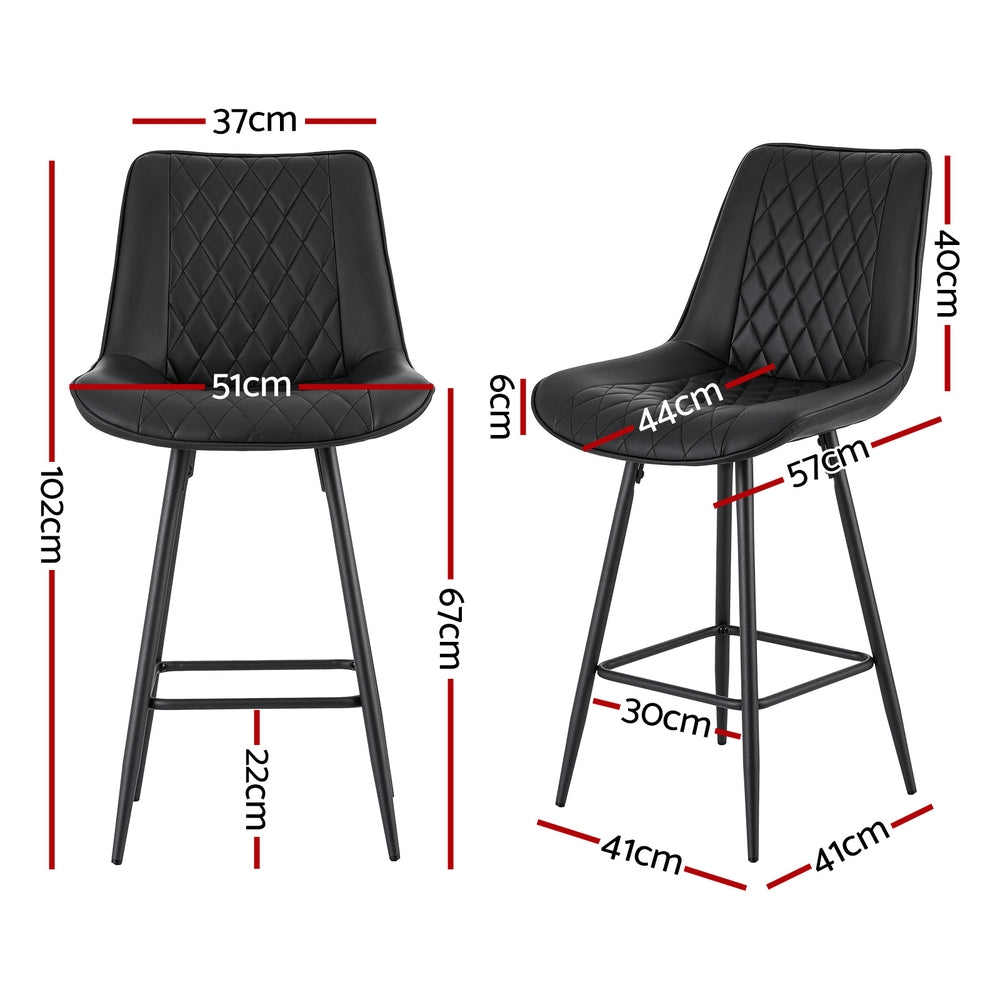 Set of 2 Ashton Diamond Leather Bar Stools – Black