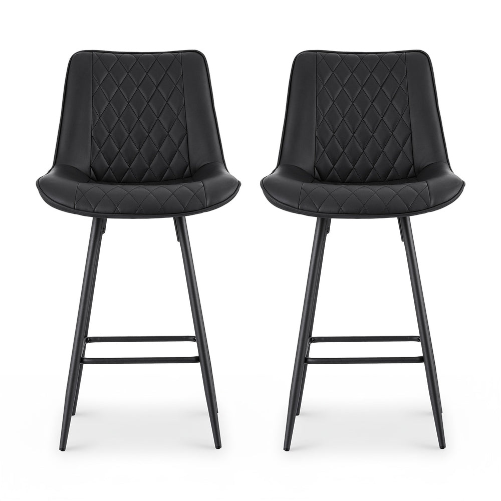 Set of 2 Ashton Diamond Leather Bar Stools – Black