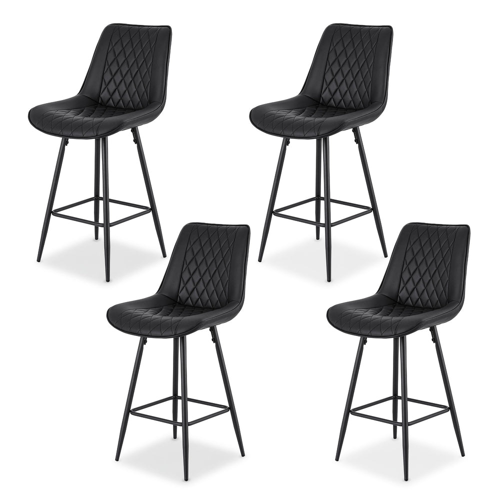 Set of 4 Ashton Diamond Leather Bar Stools – Black