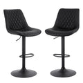 Set of 2 Quinn Adjustable Diamond Leather Bar Stools – Black