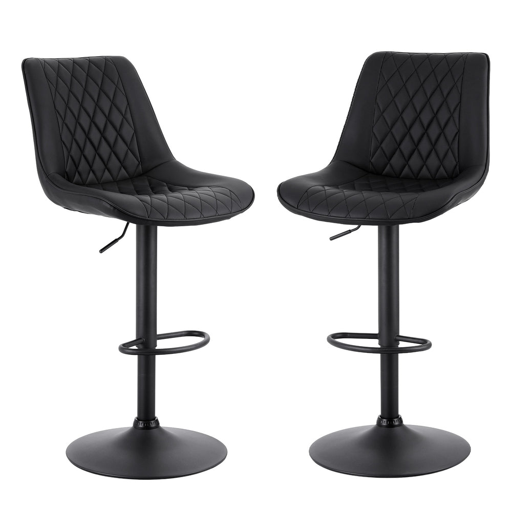 Set of 2 Quinn Adjustable Diamond Leather Bar Stools – Black
