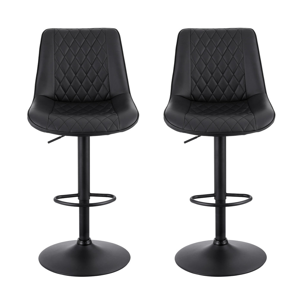 Set of 2 Quinn Adjustable Diamond Leather Bar Stools – Black